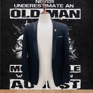 Men’s Navy Blue Slim Fit Blazer – Elegant Shawl Lapel Suit Jacket Sz 50 Regular